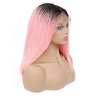 1B / Pink 100% Brasil Virgin Rambut / Pendek Lurus Lace Frontal Bob Wig