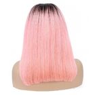 1B / Pink 100% Brasil Virgin Rambut / Pendek Lurus Lace Frontal Bob Wig