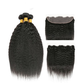 Front Virgin Hair Extensions Rambut Manusia Nyata / Bundel Lurus Keriting Dengan Renda