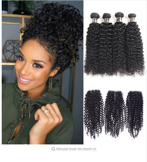 Warna Hitam Bundel Rambut Keriting Malaysia Dengan Penutupan 100 Gram / Potongan